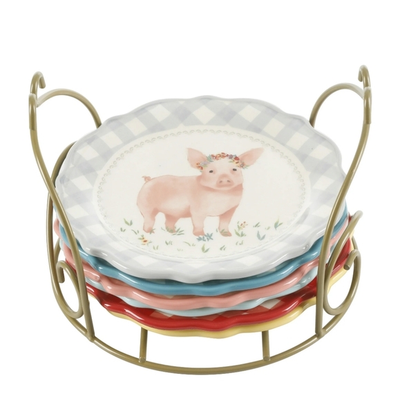 🎁 New Pioneer Woman Novelty 7 Inch Plates with Rack - Picture 11 of 12